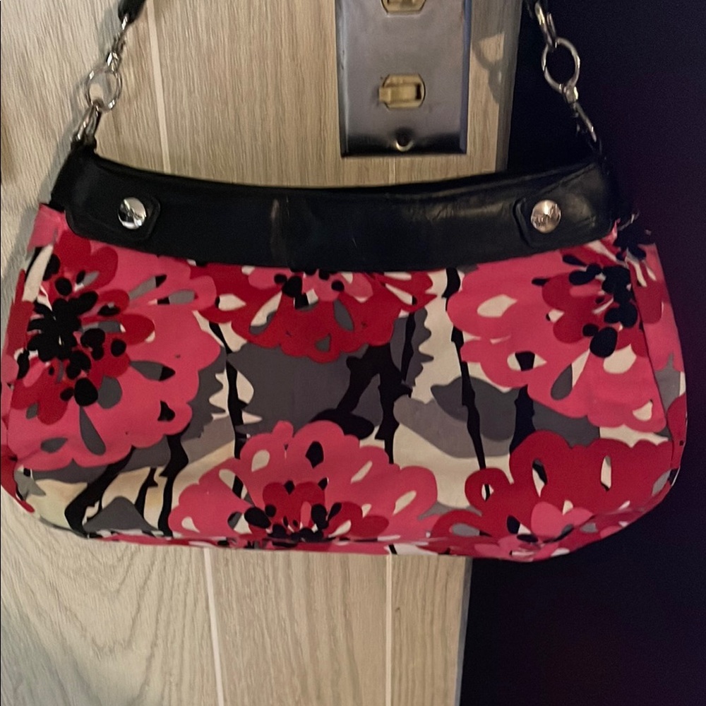 Stylish Pink and Black Shoulder Bag with Metallic Accents